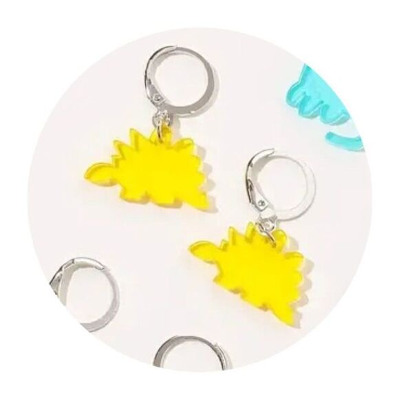 New! Adorable Yellow Dinosaur Colorful Acrylic Cute Dangle Earrings Nickel Free - Picture 1 of 3